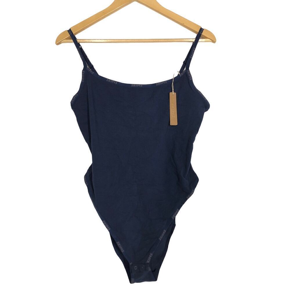 SKIMS Cotton Logo Bodysuit in Navy Blue NWT Size 4X